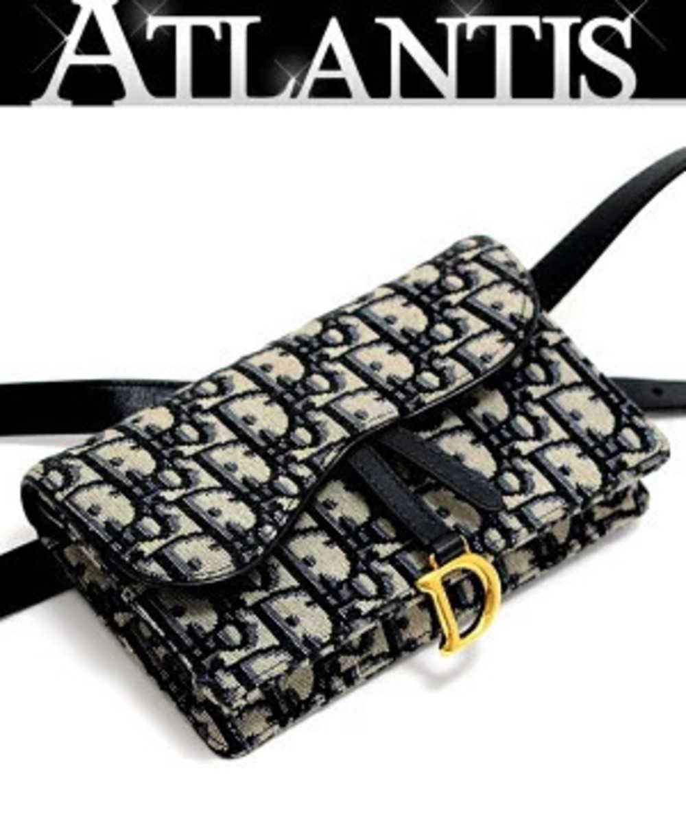 Christian Dior Oblique Saddle Waist Pouch Clutch Wallet Jacquard Navy Blue